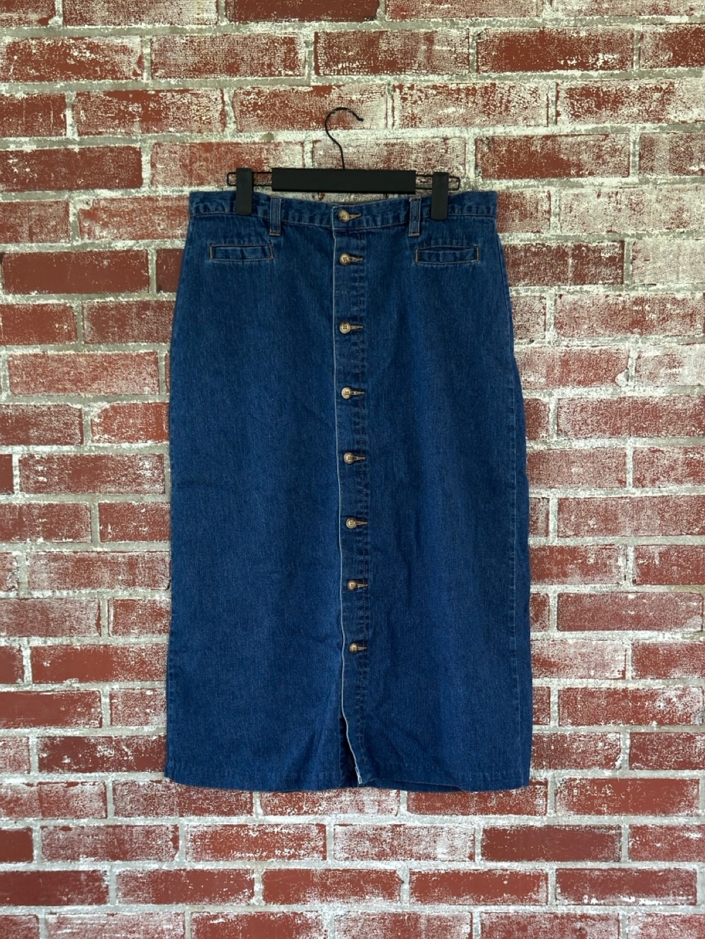 Vintage Button Front Denim Midi Skirt White Stag Women’s Size 12